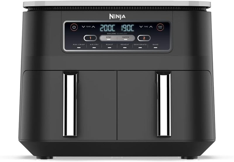 Freidora de aire NINJA Foodi DualZone, 2 compartimentos, 2 zonas de cocción independientes, capacidad de 7,6 L, freidora de aire 6 en 1, máx. 240 °C, piezas antiadherentes extraíbles aptas para lavavajillas, negro AF300EU