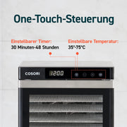 Deshidratador de alimentos COSORI de acero inoxidable, con 50 recetas, incluye 6 bandejas de acero inoxidable, 3 rejillas de secado, 3 láminas para deshidratar, gran superficie de 0,6 m², temporizador de 48 horas, pantalla LED (35°-75°C) y 650 W
