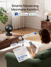 Ventilador de mesa 3D DREO muy silencioso 22 dB, ventilador pequeño con mando a distancia, flujo de aire potente de 8,8 m/s, oscilación de 90°, control por aplicación y voz, 9 niveles, temporizador de 8/12 h para dormitorio y oficina