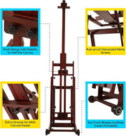 Caballete de estudio multifunción de madera de haya MEEDEN, caballete de pintura para adultos, caballete de artista, caballete de suelo, admite lienzos de hasta 195,6 cm (nogal)