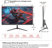 Monitor PC Gawfolk de 27 pulgadas, 2K WQHD (2560×1440P), monitor gaming de 165Hz, 1ms sin bordes, 98% sRGB, gran ángulo de 178°, HDMI, DisplayPort, compatible con soportes de pared VESA 100×100 mm - Negro