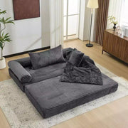 Sofá cama convertible de pana, 2 plazas, color gris oscuro / gris / verde / azul marino