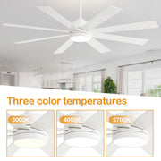 Ventilador de techo negro de 65 pulgadas y 8 aspas con luz y control remoto