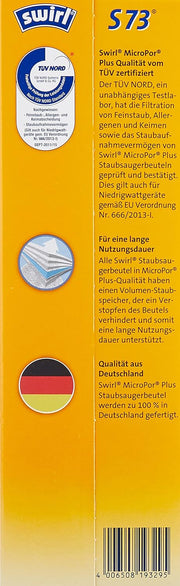 Aspiradora con bolsa Siemens Q5.0 Extreme silencePower VSQ5X1230, aspiradora de trineo, 850 W, negro y bolsas para aspiradora Swirl S 73 MicroPor® Plus, 4 unidades incl. filtro