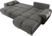 Sofá esquinero Stella Trading ANTON con función cama, tapizado en tela Uran Stone - Sofá esquinero moderno en forma de L con arcón y pespunte decorativo - 289 x 85 x 189 cm (ancho/alto/fondo)