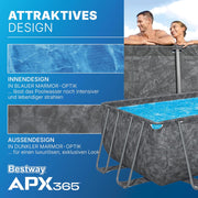 Bestway APX365 Winterfestes Frame Pool Set, Sandfilteranlage, 549 x 274 x 132 cm, 16.477 L, Stahlrahmen, Polar-Shield, Dunkle Marmor-Optik, Sicherheitsleiter, Abdeckplane, Werkzeugloser Aufbau, DEKRA