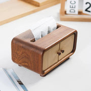 Mini caja de pañuelos de madera con diseño de armario, nogal, compacta