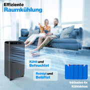 KESSER® Aire acondicionado móvil 4 en 1, enfriador de aire con mando a distancia y temporizador, depósito de agua de 10 L, ionizador y humidificador, ventilador, climatizador sin tubo de escape, 3 niveles, incluye acumuladores de frío