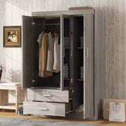 Armario de 3 puertas con estantes y 2 cajones, ropero para ropa 4A - ModernLuxe