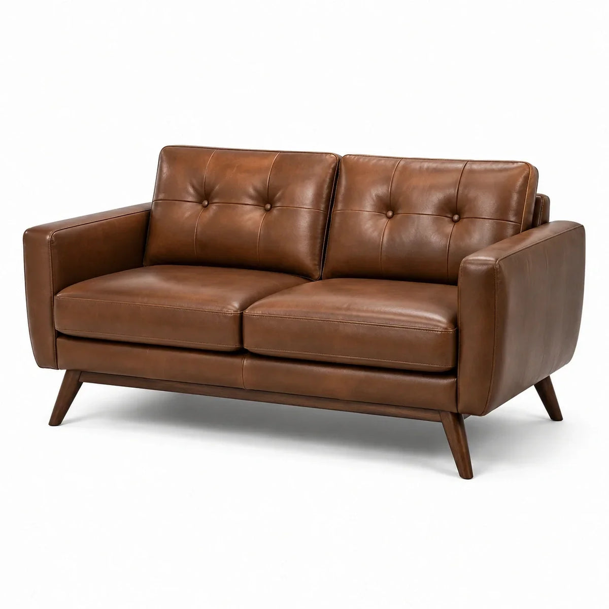 Sofá de cuero de dos plazas, 150 cm, marrón