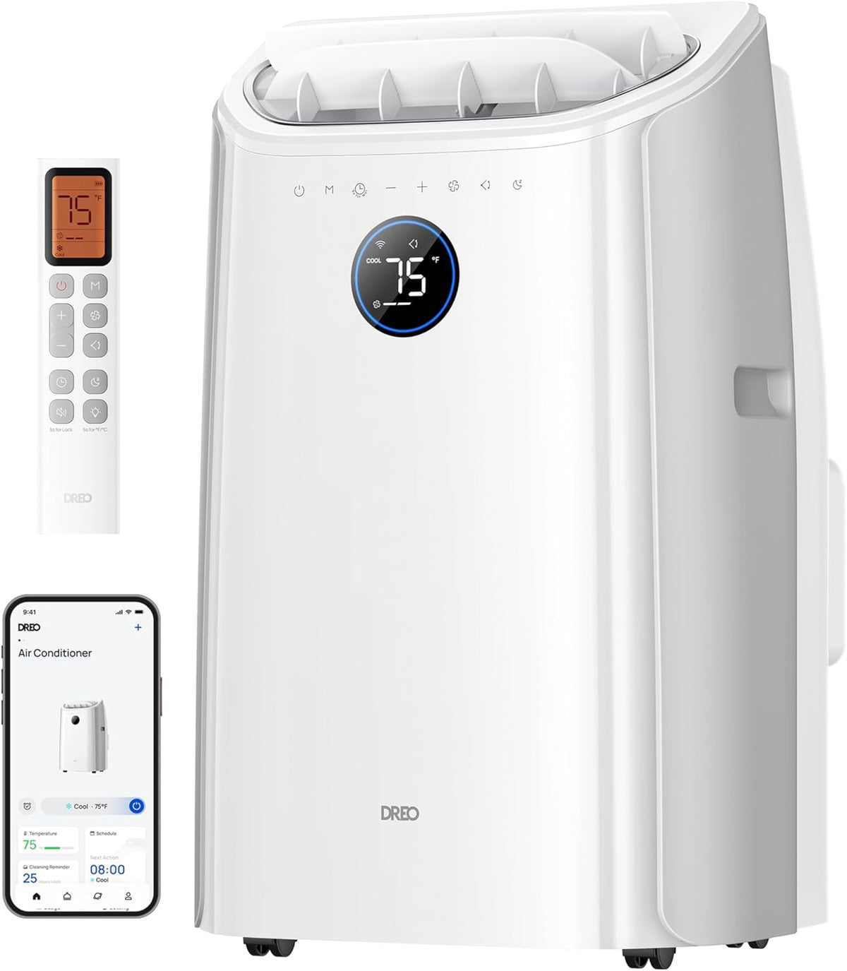 Aire acondicionado portátil DREO de 12 000 BTU (3 en 1: refrigeración/ventilación/deshumidificación), silencioso para dormitorio/oficina, control por app/comando de voz/mando a distancia, sin drenaje, kit de ventana, 3,2 L/h, AC516S