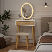 Tocador YU YUSING con iluminación, mesa de maquillaje con espejo LED y cajones, tocador con taburete acolchado, cómoda para maquillaje, moderno