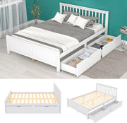 Cama doble Merax con cajones de 140 x 200 cm, cama de madera con cabecero y somier de láminas, estructura de estilo sencillo, cama para niños, jóvenes y adultos, marco de madera de pino, blanco