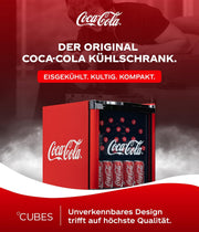Mininevera Original Coca-Cola °CUBES roja 48L - Mininevera para bebidas con puerta de cristal, silenciosa y eficiente energéticamente - Para oficina, fiestas y gaming - Nevera para botellas - Mininevera para bebidas