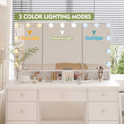 Tocador de maquillaje LED de lujo con 9 cajones, elegante estación de maquillaje