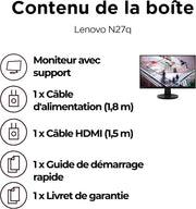 Lenovo N27q Monitor 27" QHD (IPS, 100Hz, 4ms, cable DP, HDMI) Ajuste pivotante - Negro
