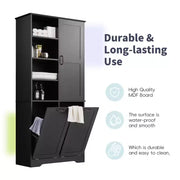 Gabinete de almacenamiento para baño con puertas y cajones, cesto para ropa abatible, espacio de almacenamiento múltiple, estilo independiente