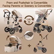 Cochecito 3 en 1 Gcarebb, silla de paseo con portabebés, cochecito completo con altura ajustable, cochecito combinado con marco de aluminio para recién nacidos de 0 a 4 años
