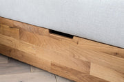 Cama boxspring Belanoti MARBO 160x200 con arcón, colchón de muelles ensacados de 7 zonas incluido, topper viscoelástico, cama 160x200 de roble en color gris blanco, firmeza H2/H3, cama tapizada con madera maciza de roble