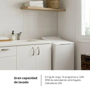 Corberó - Lavadora de carga superior 6.5kg | CLACSM6524 | 1200 RPM | 16 programas, función vapor, ECO, limpieza de tambor | Inicio diferido | Lavado rápido | Planchado fácil | Indicadores LED | Blanco