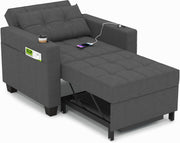 Sillón cama DURASPACE, silla convertible 3 en 1, sillón cama extensible, sofá cama con puertos USB, bolsillo lateral, portavasos para espacios pequeños (gris oscuro)