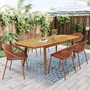 Conjunto de comedor de patio extensible de 7 piezas para exteriores con sillas apilables y mesa de madera de acacia