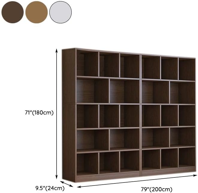 Estantería contemporánea estándar de madera con respaldo cerrado, estante de oficina de 5 niveles, de piso a techo, mueble de sala de estar, almacenamiento para dormitorio, multicapa, color natural, 79" L x 9" An x 71" Al