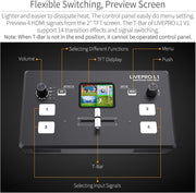FEELWORLD LIVEPRO L1 V1 Mezclador de video multicámara, conmutador de mezcla de video con pantalla LCD de 2 pulgadas, 4 entradas HDMI, salida USB 3.0, producción en tiempo real, transmisión en vivo, ligero
