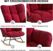 Mecedora sillón de lactancia con reposabrazos, sillón acolchado para lactancia, sillón relax para salón y habitación de bebé, capacidad de carga hasta 136 kg, burdeos
