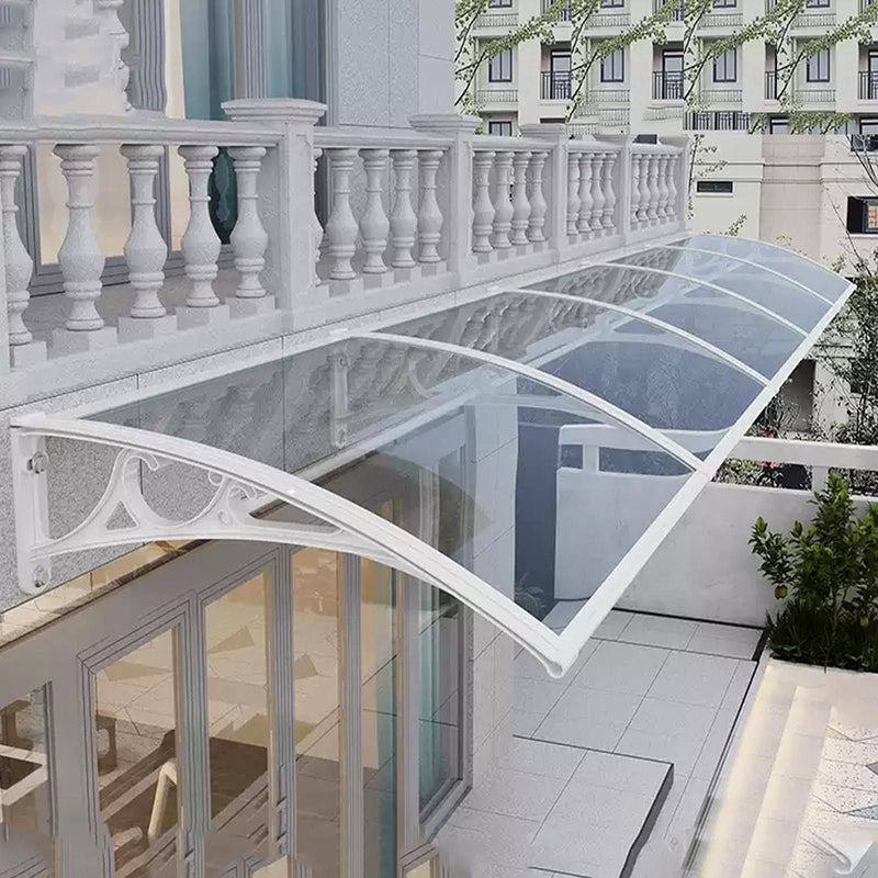 Toldo para Puerta de Entrada, Toldo Curvo para Veranda, Toldo Resistente para Ventana, Techo Refugio contra Lluvia y UV, con Panel de Policarbonato