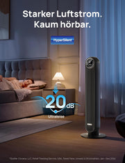 Ventilador de torre Dreo para dormitorio, velocidad de 7,6 m/s, ventilador de pie silencioso de 20 dB, ventilador oscilante de 90° con 4 velocidades, 4 modos, temporizador de 8 h, Nomad One, negro