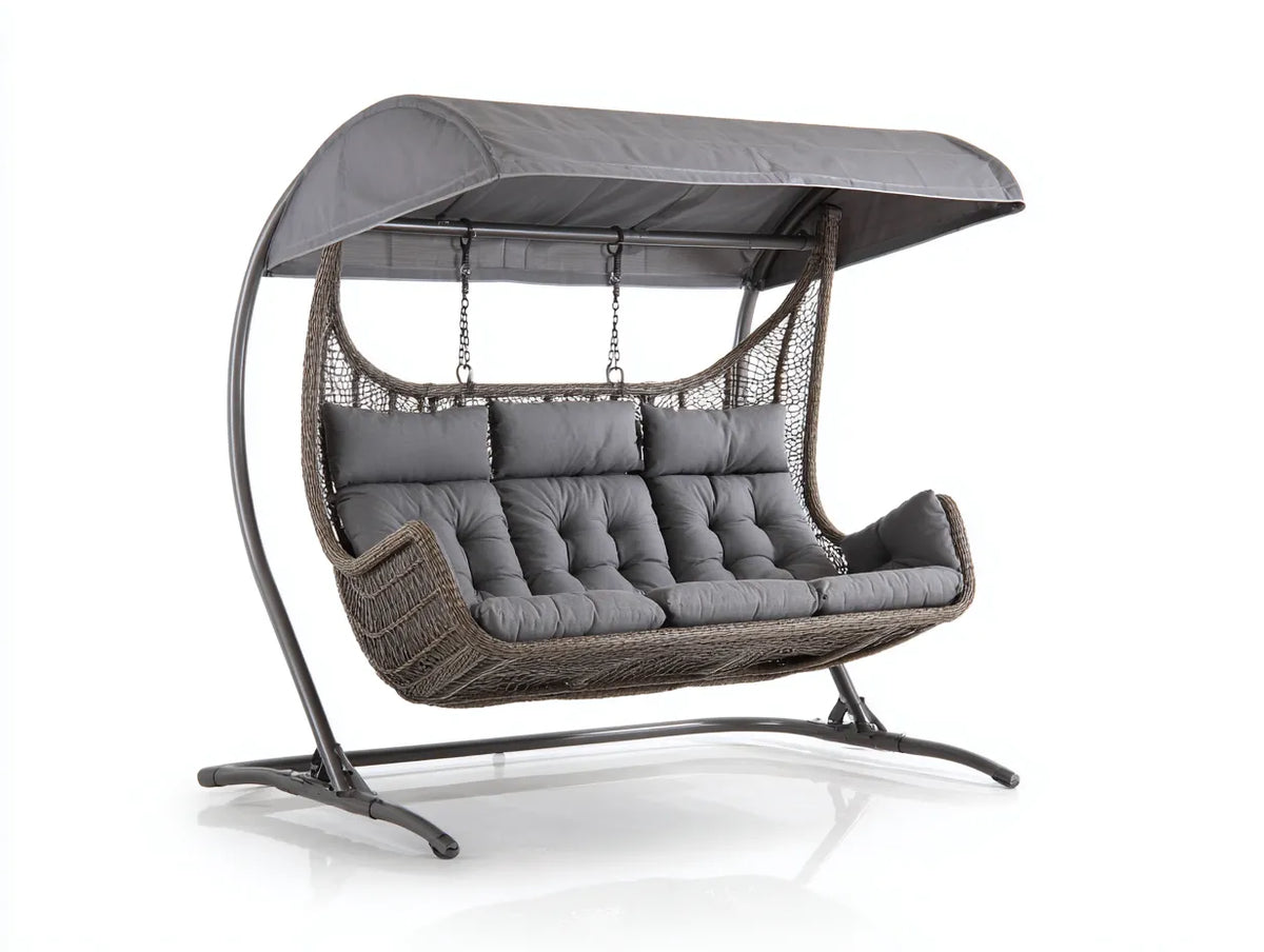 Columpio de jardín - Metal, ratán y poliéster - 198x118x175 cm - Gris - Estilo moderno