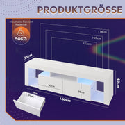 Mueble para TV WLIVE de 160 cm con LED, mueble blanco para televisores de 50, 55, 60, 65 y 70 pulgadas, armario de TV con iluminación RGB de 20 colores para salón y dormitorio, banco de TV moderno de madera con 2 cajones