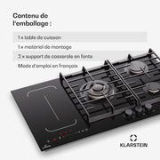 Placa de inducción y gas Klarstein MultiChef 5 - 5 zonas, Flexzone, 10,6 kW, control deslizante, Stop&Go, temporizador, negro, 87,5 cm
