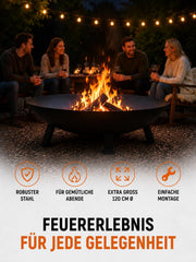 Brasero Grillfürst de acero de Ø 120 cm - brasero para jardín o terraza, sólido, duradero y resistente al calor, para hogueras o como zona de cocción, diámetro 120 cm