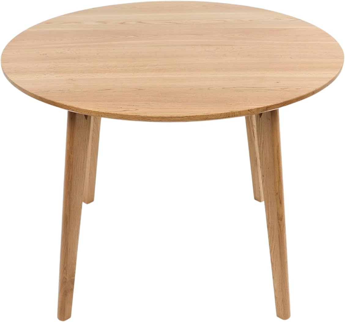 holz4home® Mesa redonda de madera maciza de roble I Mesa de madera de roble mesa de salón mesa de cocina de madera I Aspecto moderno patas inclinadas I Mesa de roble maciza redonda mesa de comedor mesa de comedor (115 cm)