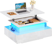 Mesa de centro elevable YITAHOME, mesa de salón de alto brillo con tablero elevable, mesa de centro para sala de estar con LED de 16 colores, estilo moderno y 2 cajones