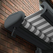 Toldo de cofre completo eléctrico Eclipse 5,6x3,5 m, estructura gris basalto, toldo para balcón, cubierta de terraza, brazos articulados, tejido de poliacrilo, protección UV 50+, motor Dooya compatible con hogar inteligente, tela del toldo: gris y blanco