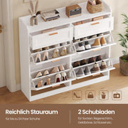 Zapatero KIMENICH con 4 trampones, mueble zapatero estrecho con 2 cajones, estante ajustable, para 16-24 pares de zapatos, recibidor, pasillo, 24 x 100 x 103 cm, blanco