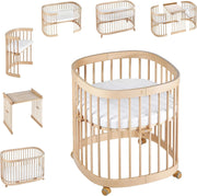 Cuna 7 en 1 tweeto®: cuna de madera evolutiva | cuna de colecho y cuna de barrotes de altura regulable | convertible en cama infantil y parque de juegos (haya natural)