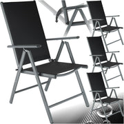 tectake® Set de 4 sillas de jardín de aluminio, silla plegable con respaldo ajustable en 7 posiciones, silla de respaldo alto con reposabrazos, juego de muebles de jardín con 4 sillas, para jardín, balcón, terraza, camping, antracita