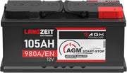 Batería de coche LANGZEIT 105Ah 12V AGM 980A/EN – Batería de automóvil VRLA de alto rendimiento para sistemas Start-Stop