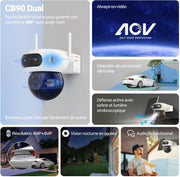 Cámara de vigilancia WiFi exterior inalámbrica EZVIZ 8MP (4MP+4MP) con doble objetivo motorizado, cámara exterior solar, modo siempre encendido, detección de personas/vehículos, CB90 Dual + panel solar de 8W