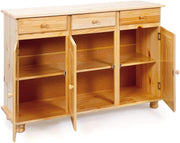 Inter Link - Cómoda de estilo rústico - Aparador - Aparador buffet - Estilo rústico - Mueble auxiliar - Pino macizo - 3 puertas - 3 cajones - Natural lacado - Abaco