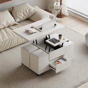 Mesa de centro elevable y plegable con 4 taburetes y almacenamiento