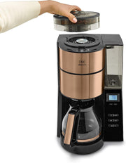 Melitta AromaFresh - Cafetera de filtro - con jarra de cristal - molinillo integrado - función de temporizador - 10 tazas - Negro puro