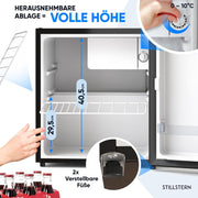 Mininevera Stillstern E 45L con descongelación automática, cerradura, compartimento de congelación, silenciosa, ideal para cocina, oficina, dormitorio, hoteles y apartamentos pequeños, frigorífico pequeño, minibar, nevera para bebidas