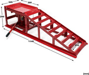 Wiltec Juego de 2 rampas para coche – con gato hidráulico de 2000 kg – Altura ajustable – Rampas de carga para mantenimiento e inspección de automóviles en garaje y reparación