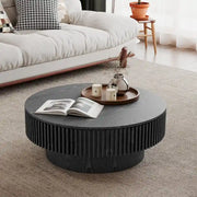 Mesa de centro redonda moderna de madera maciza chapada con almacenamiento