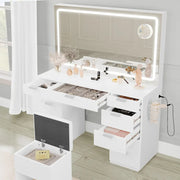 Tocador Moasis 46 con enchufe integrado, espejo iluminado y soporte para secador de pelo - 55.8" Al. x 46" An. x 11.7" Prof.